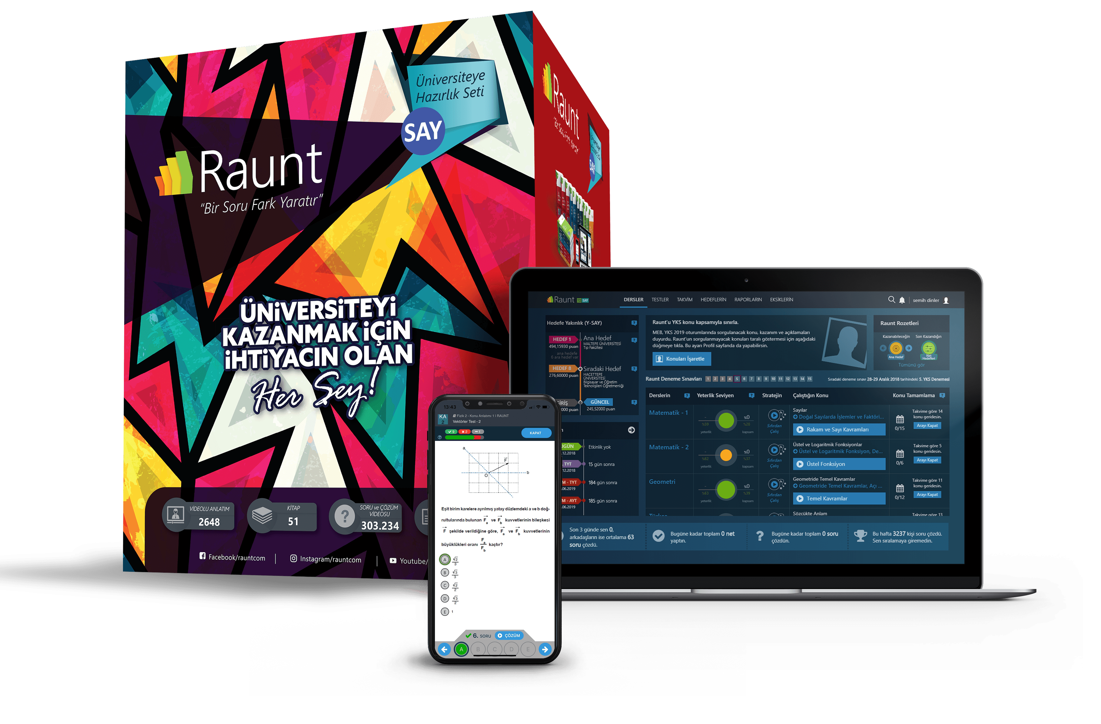 Türkiye’nin ilk kişiselleştirilmiş üniversiteye hazırlık çözümü Raunt ’ta üç farklı çalışma stratejisi ile 350 binden fazla çözümlü soru ve gerçek sınav deneyimi yaşatan YKS denemeleri bulunuyor.