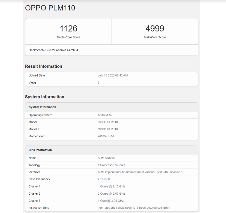 Oppo K13 Geekbench