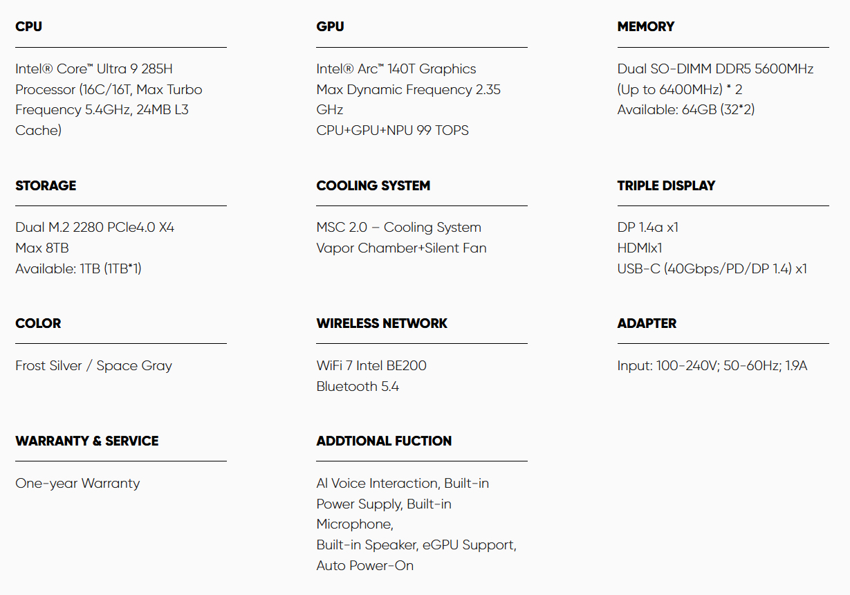 Complete specs of the Beelink GTi15 Ultra