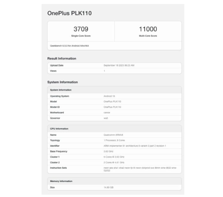 OnePlus 15 Geekbench’te Gücünü Gösterdi: Snapdragon 8 Elite Gen 5 ile Rekor Skorlar 2 OnePlus 15 (1)